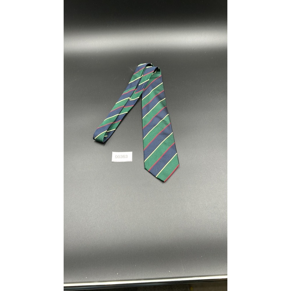 Lands End Vintage Silk Regimental Repp Stripe Tie Green Navy Gold USA